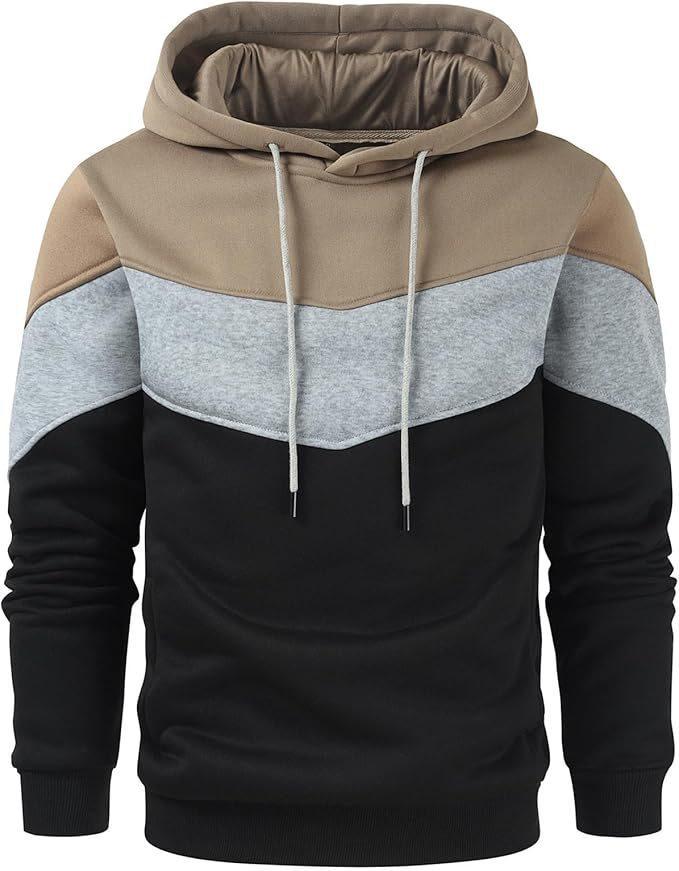 Men's Fashionable Printed Hooded Sweatshirt - European & American Casual Sports Color Block Top for Spring & Autumn