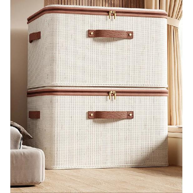 Large Household Storage Box Heavy-duty Hard Shell Cotton Linen Zipper Storage Organizer Box with Lid for Clothes Toys Blankets