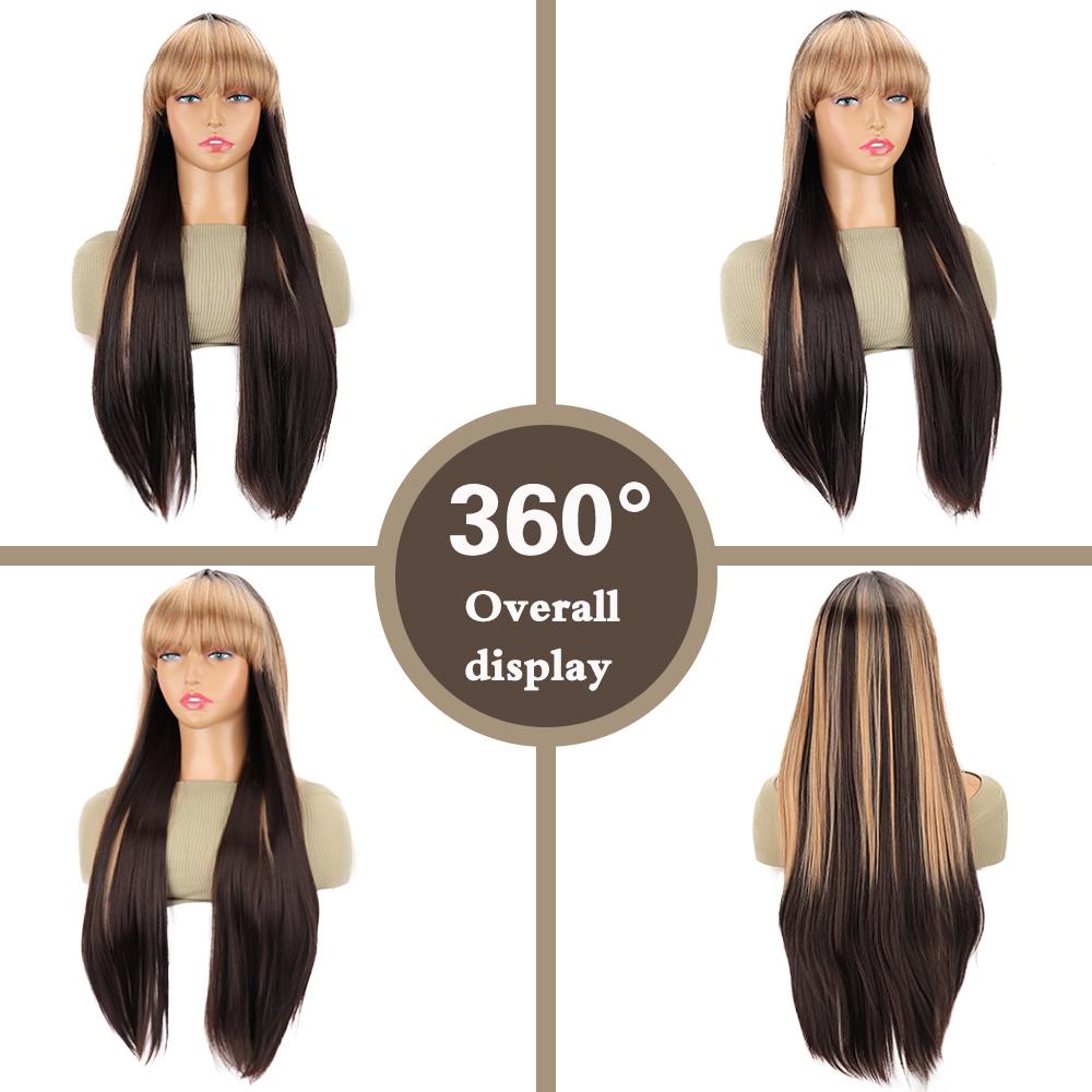 Long Straight Wig With Bangs Wig Heat Resistant Synthetic Wig For Women Girls Daily Cosplay Wig Use