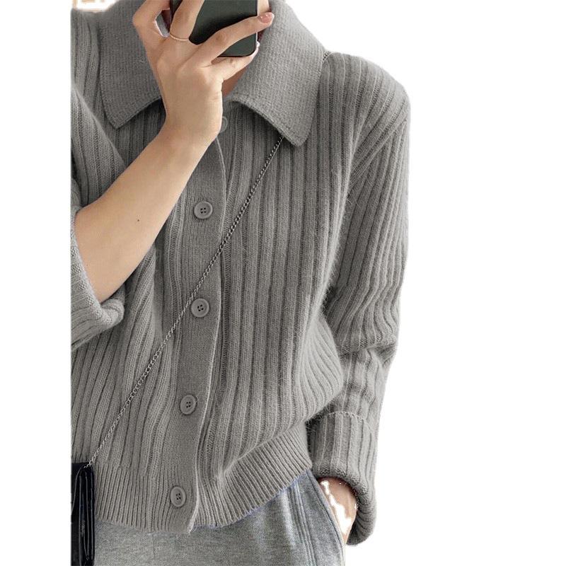Cashmere Polo Collar Sweater Cardigan Women's Autumn And Winter Outer Design Sense Niche Lazy Knitted Cardigan Jacket