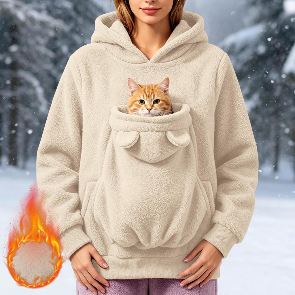 Women's Pet Pocket Hoodie, Long Sleeve Pullover Sweatshirt for Dog and Lovers
