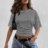 Women’s Crewneck Pullover Short Sleeve T-Shirt with Striped Print Loose Fit Casual Basic Top for Daily Wear