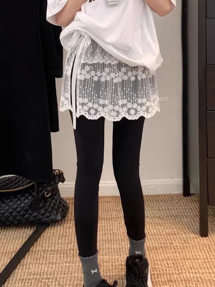 White Lace Tie-Up Peplum Midi Skirt - Women's Early Spring Layered Outfit