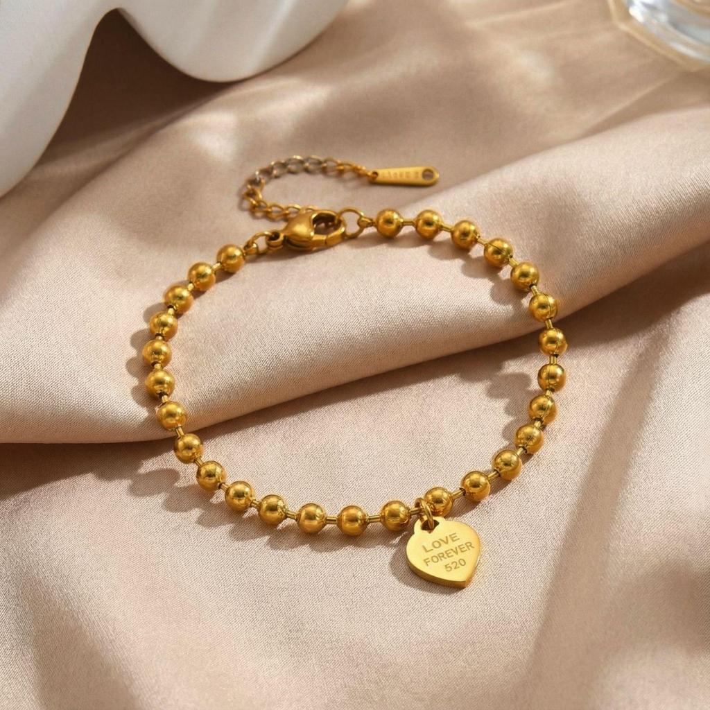 Korean Style Titanium Steel Love Bracelet for Women - Simple 520 Tag, Niche Design, Fashionable Round Bead.