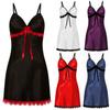 European & American Style Imitation Silk Nightgown with Lace Trim and Bow Strap