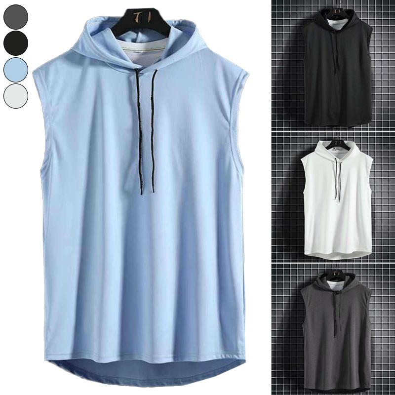 Canotta da uomo con cappuccio da palestra senza maniche, canotta da fitness, sportiva, con cappuccio, per muscoli