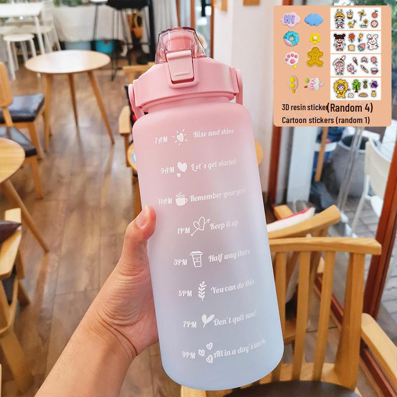 Large Capacity Outdoor Frosted Gradient Kettle with Straw, Portable Fitness Sports Water Cup with Scale, Anti-Fall Plastic Design