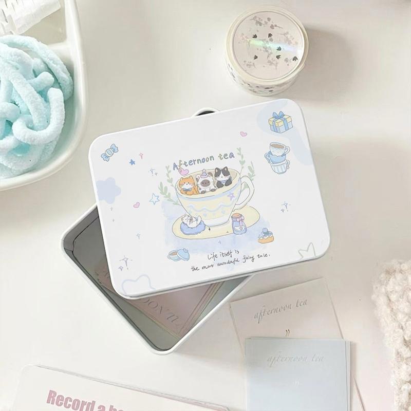 Cartoon Iron Storage Box Kpop Pocards Desktop Storage Small Card Stickers Tapes Storage Box Stationery Office Supplies