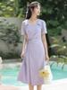 French Style Women's Summer Slimming Square Neck Long Dress