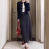 Korean High-End Black Polka Dot A-line Skirt for Women - Autumn/Winter, High-Waisted, Slimming, Versatile, Hip-Hugging, Drape Loose Fit.