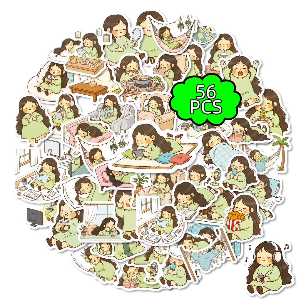 56 Lazy Girls Daily Graffiti Stickers Cute Cartoon Girl Hand Account Desktop Decoration Stickers