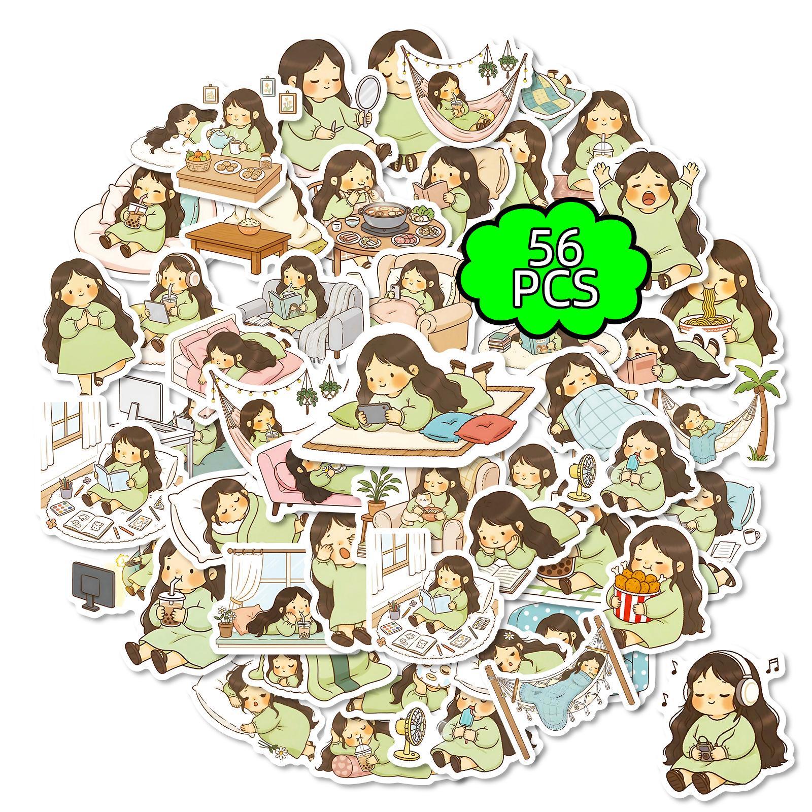 56 Lazy Girls Daily Graffiti Stickers Cute Cartoon Girl Hand Account Desktop Decoration Stickers