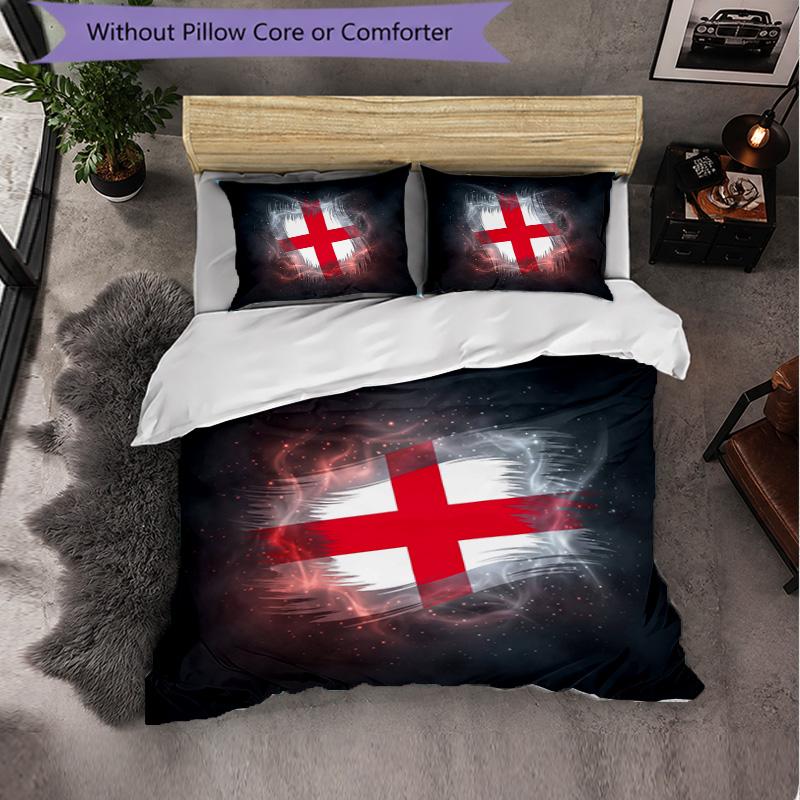 England Football Pattern 3 Pieces Bedding Set Soft Microfiber Duvet Cover with Pillow Cases for Bedroom