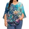Women's Printing V-neck Plus Size Tops 3/4 Sleeves Elegant Shirt Tops