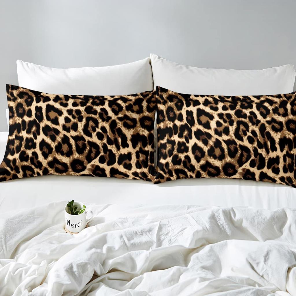 Black And Brown Leopard Print Three-Piece Quilt Cover 3D Digital Printing Bedding Set Bed Cover