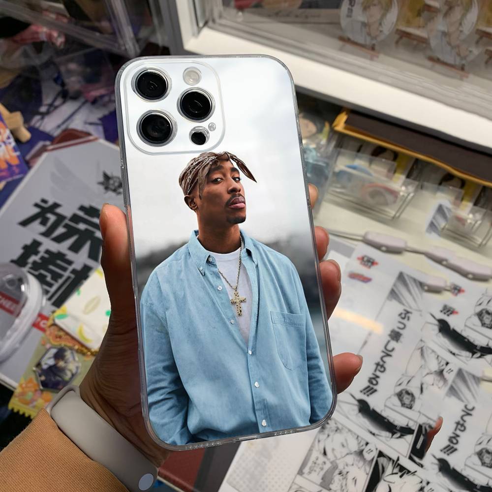Rapper 2Pac Singer Tupac Transparent Back Phone Case For iPhone 17 16 15 13 12 11 14 Pro Max Mini Plus Silicone Bumper