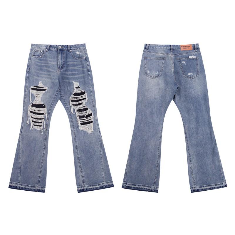 Mens High Street Graffiti Jeans Vintage Washed Slightly Flared Long Pants