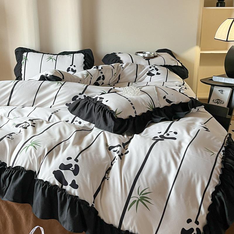 Black Lace Princess Wind French Washed Cotton Four-piece Quilt Cover Quilt Cover Sheet