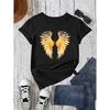 T-shirt estiva casual larga con stampa di ali d'angelo dorate