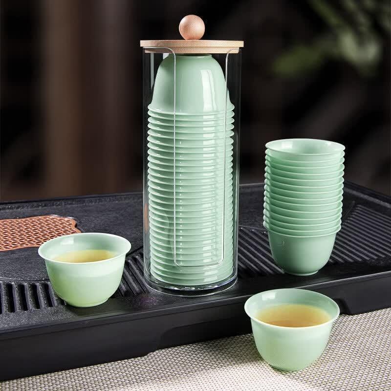 Qiwei Emerald Green Disposable Bamboo Kung Fu Teacup Set
