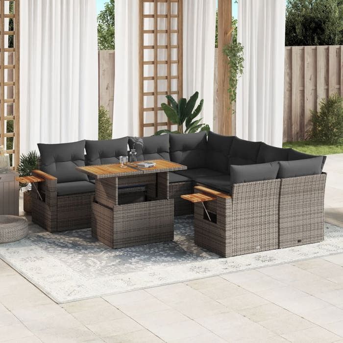 VidaXL Garden Lounge Set with Cushions 9 Pcs, Patio Sofas, Patio Furniture Set, Outdoor Furniture, Grey 3273447