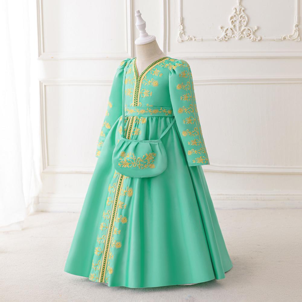 Children's Formal Embroidery Dress with Waist-Cinching Bow