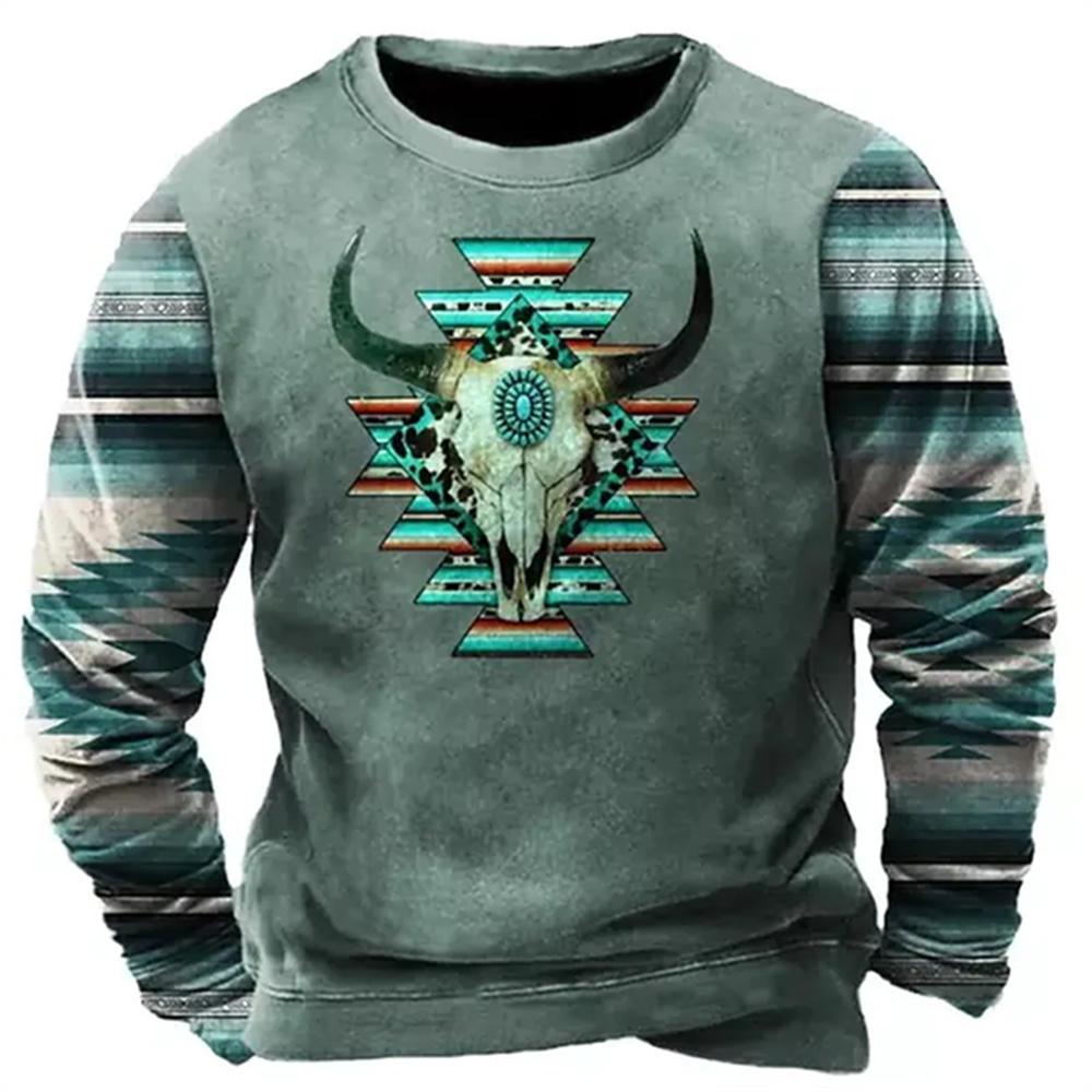 Vintage pánská mikina Kovbojské tričko s grafickým vzorem Etnický styl Potisk Svetr Oversized Muži Oblečení Neformální Top