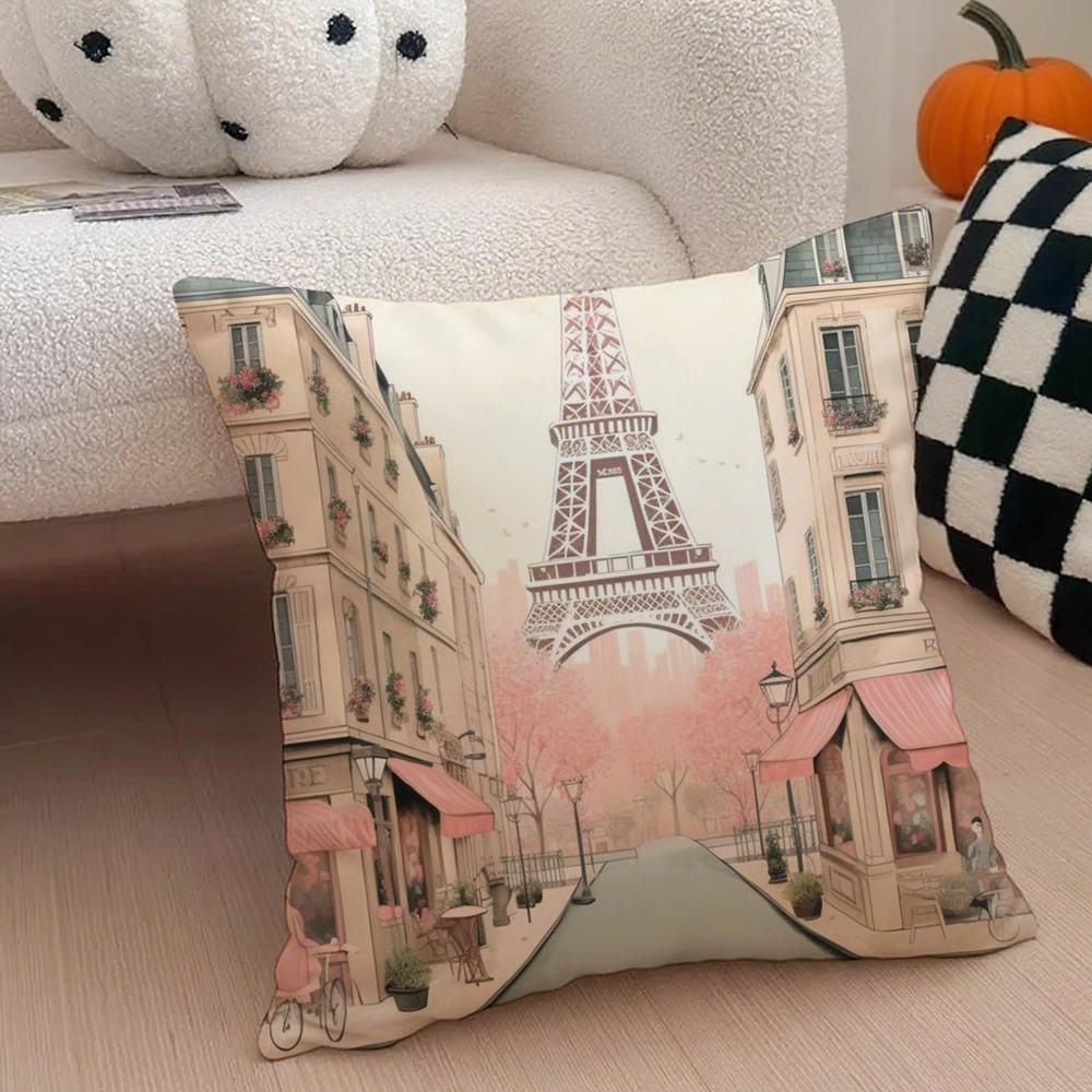 Classic France Eiffel Tower Cushion Cover Throw Pillow Cover Hidden Button Durable Polyester Chair Cushion