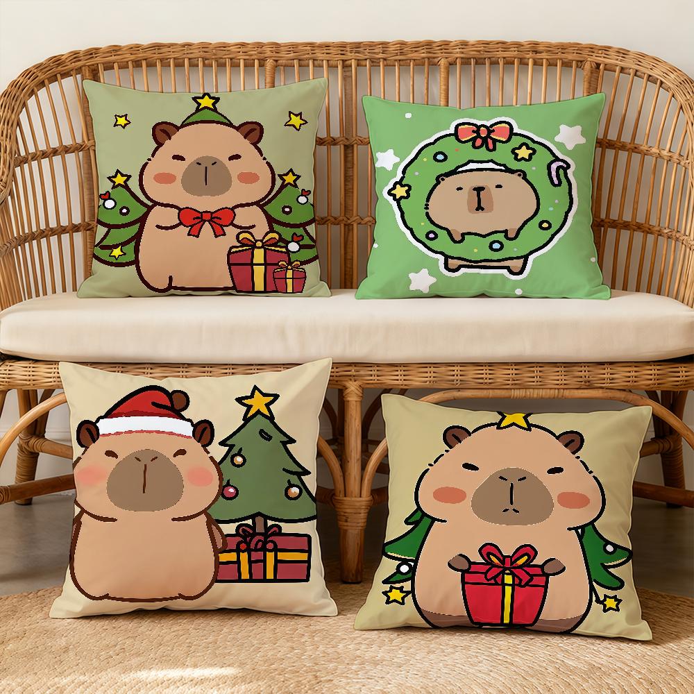 Cushion Cover Soft Case For Sofa Living Room Home Cute Capybara Comfortable Office Decor Christmas Protective Pillow Covers