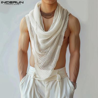 Männer ärmellose hohle Mesh Swing Kragen Weste Textur Cape Tank Tops
