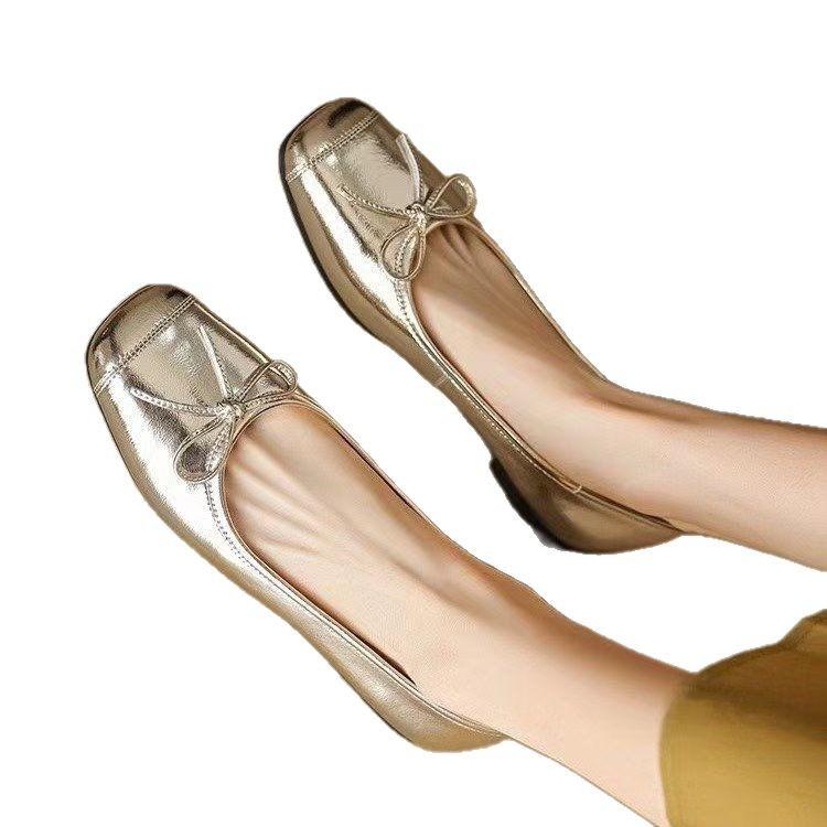 French Flat-bottomed Gentle Fairy Single Shoes Women's Shoes 2025 New Spring and Summer Evening Breeze Temperament Silver Beanie Shoes