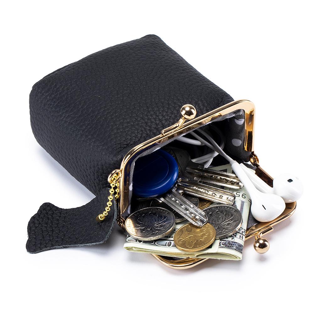 Mini-Lippenstift- und Münzbeutel aus echtem Leder mit Litschi-Muster - Damen-Multifunktions-Aufbewahrungstasche im Ins-Stil