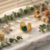 Green Natural Stone Stainless Steel Gold Plated Rings for Women Men Hollow Geometry Female Rings Charms Waterproof Jewelry