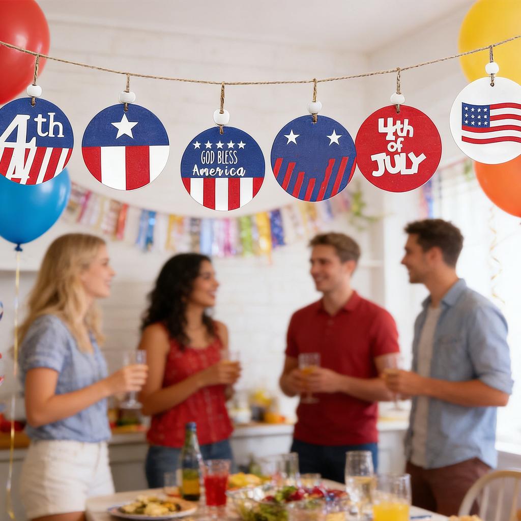 Independence Day Decorations: 6 American Flags, Wooden Plaques, Independence Day Parties, Election Decorations