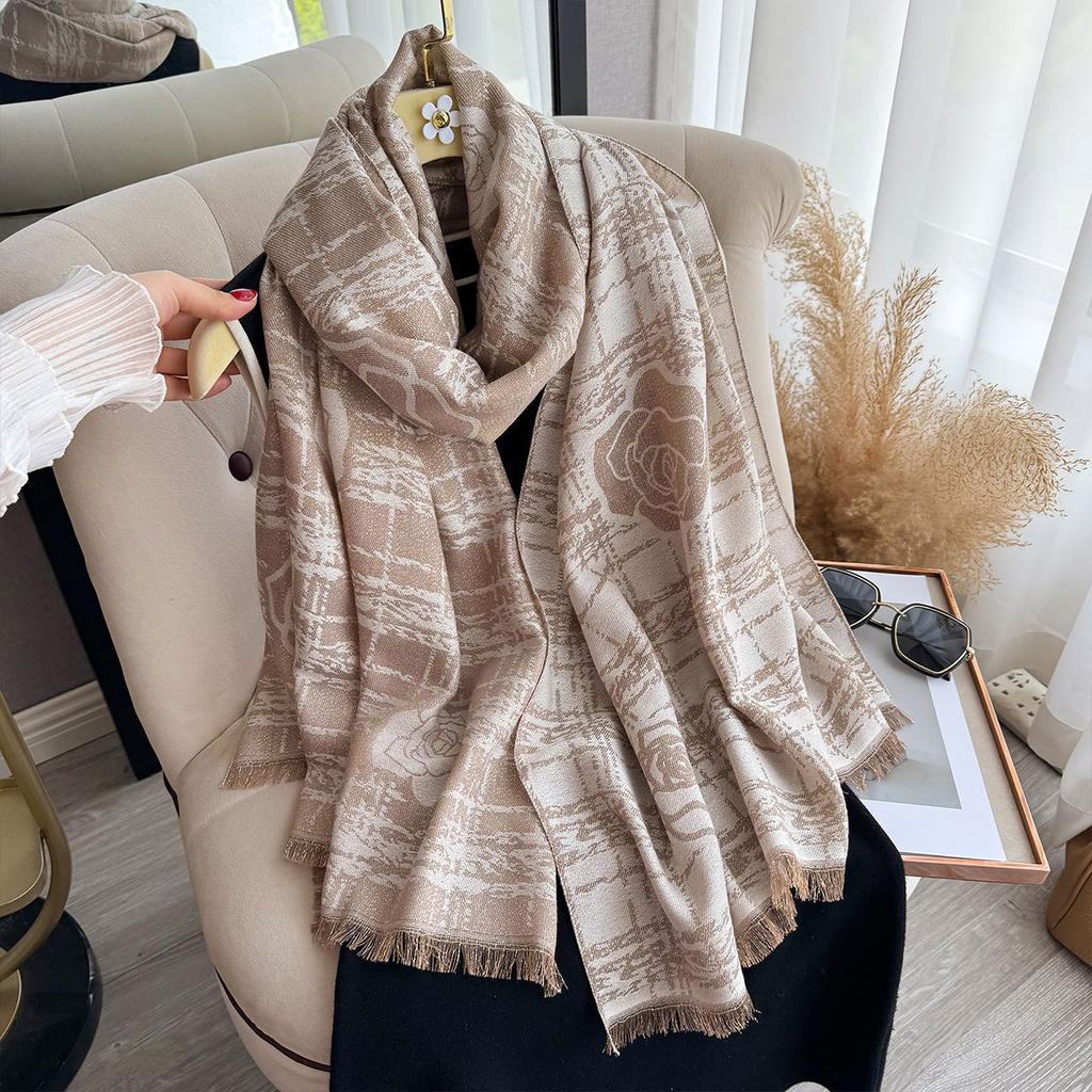 New Shawl Women's Imitation Cashmere with Double-sided Scarf Camellia Fringed Cape