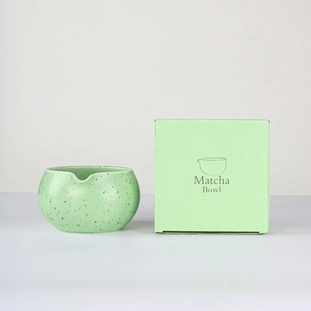 1-8 Ceramic Matcha Sand Dot Small Round Bowl With Pouring Spout Smooth Matcha Whisk Holder Reusable Matcha Making Kit Tea Lovers