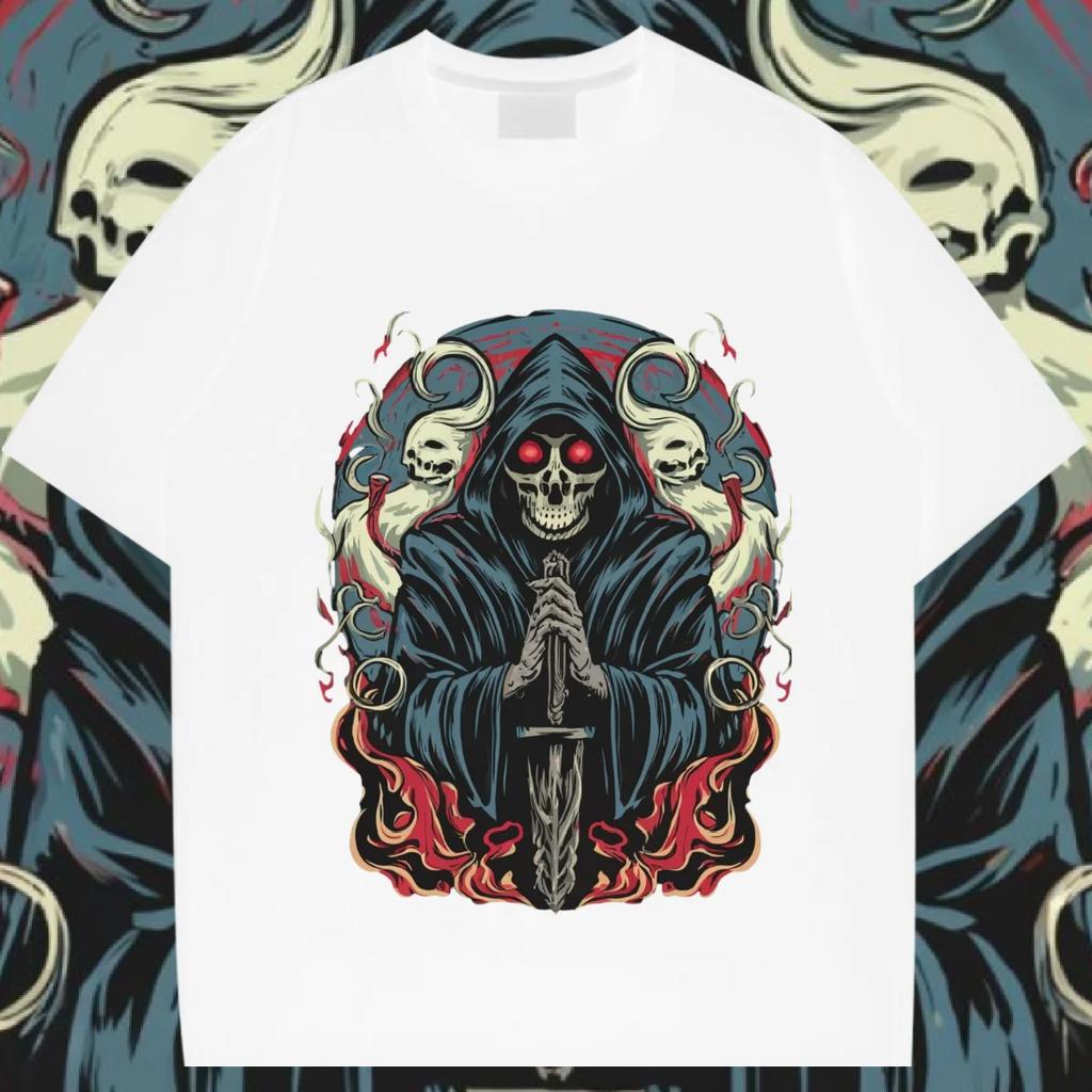 Death Round Collar Tee Oversized Loose Tops Retro Harajuku Rap Style Shirt Graphic Cotton T Shirt Causal Unisex T-shirt Custom