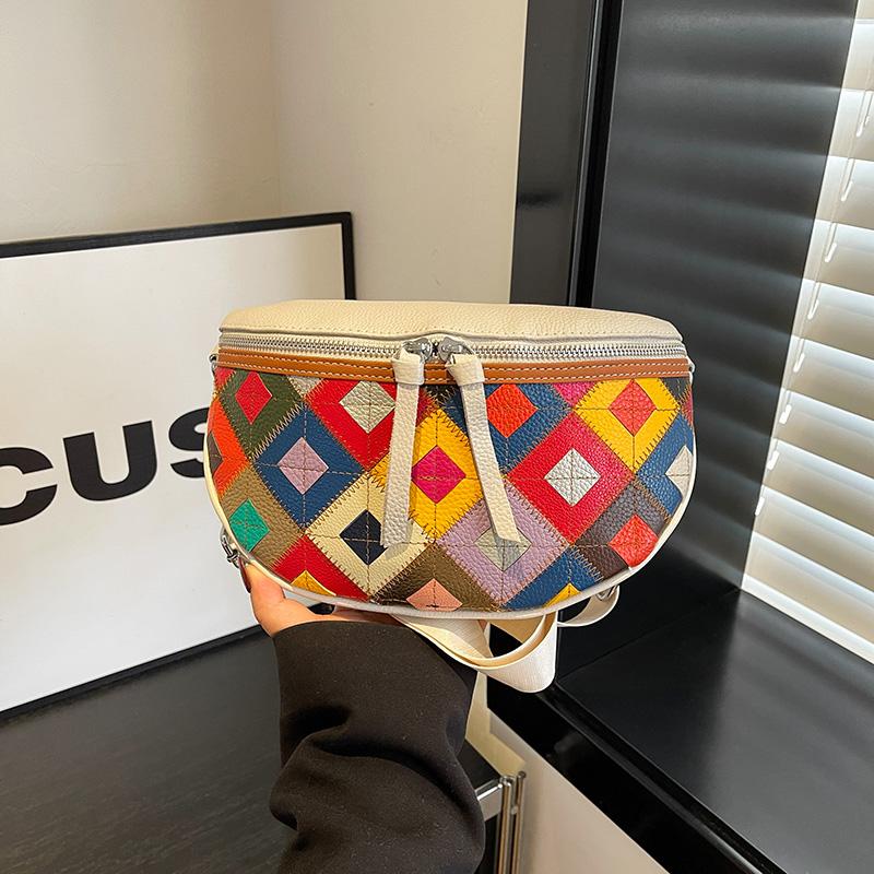 100% Genuine Leather Woman Chest Bag Luxury Patchwork Cow Leather Women Crossbody Bags With Small Purse Female Handbag Waist Bag