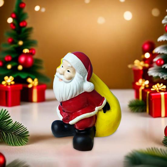 Santa Claus Figurine Christmas Tabletop Resin Santa Sculpture with Gift Bag for Mantle Bookshelf Home Decor