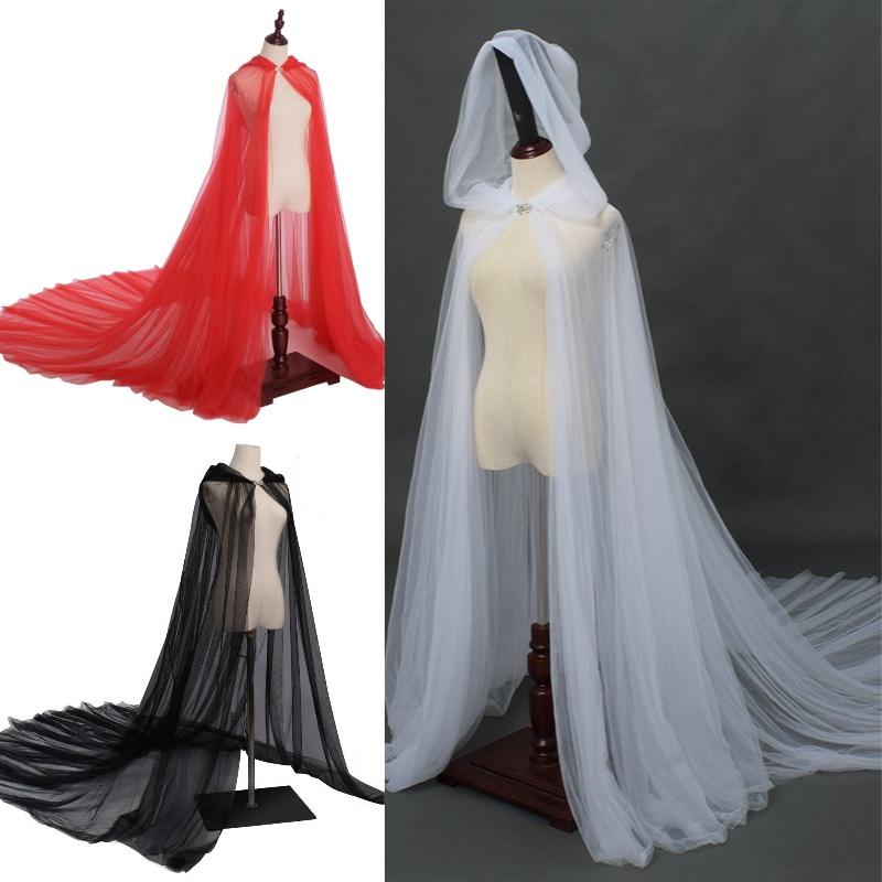 Ghost Cosplay Bride Adult Hooded Cape Cloak Gauze Material Women White Red Black