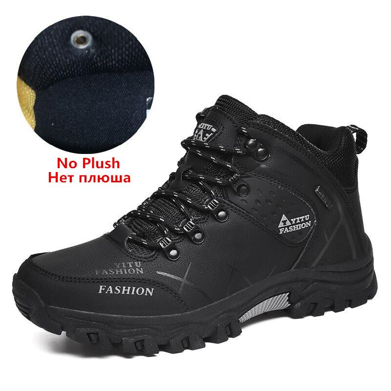 Brand Men's Winter Snow Boots Plush Warm Ankle Boots Waterproof Leather Sneakers Outdoor Male Hiking Boots Work Shoes Size 39-47