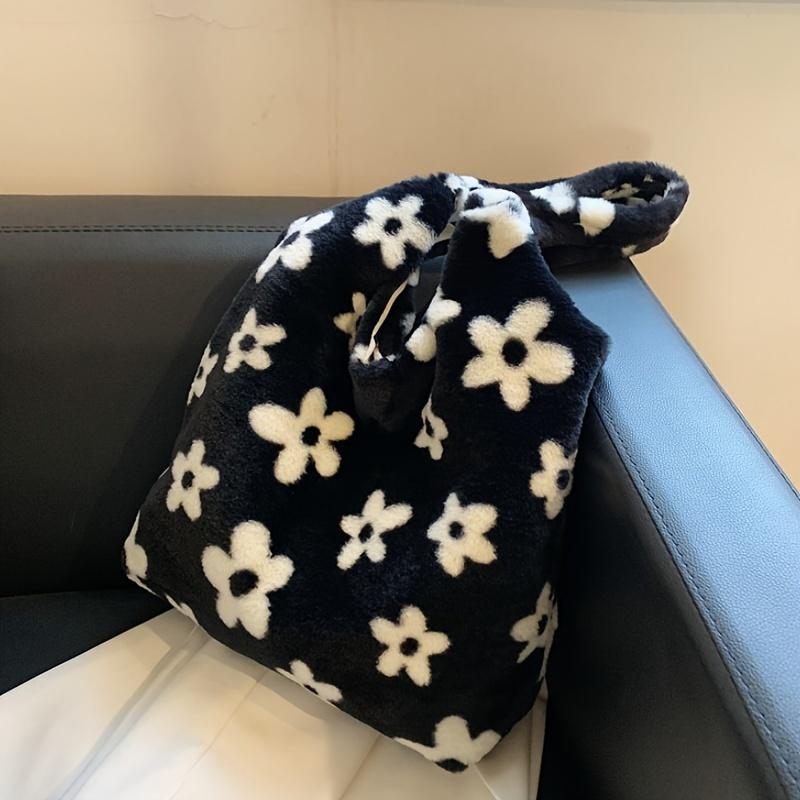 

Шикарная сумка-тоут из искусственного меха с цветочным принтом - Мягкая плюшевая наплечная сумка для женщин, Идеально подходит для ежедневного шопинга и работы - Доступна в белом цвете