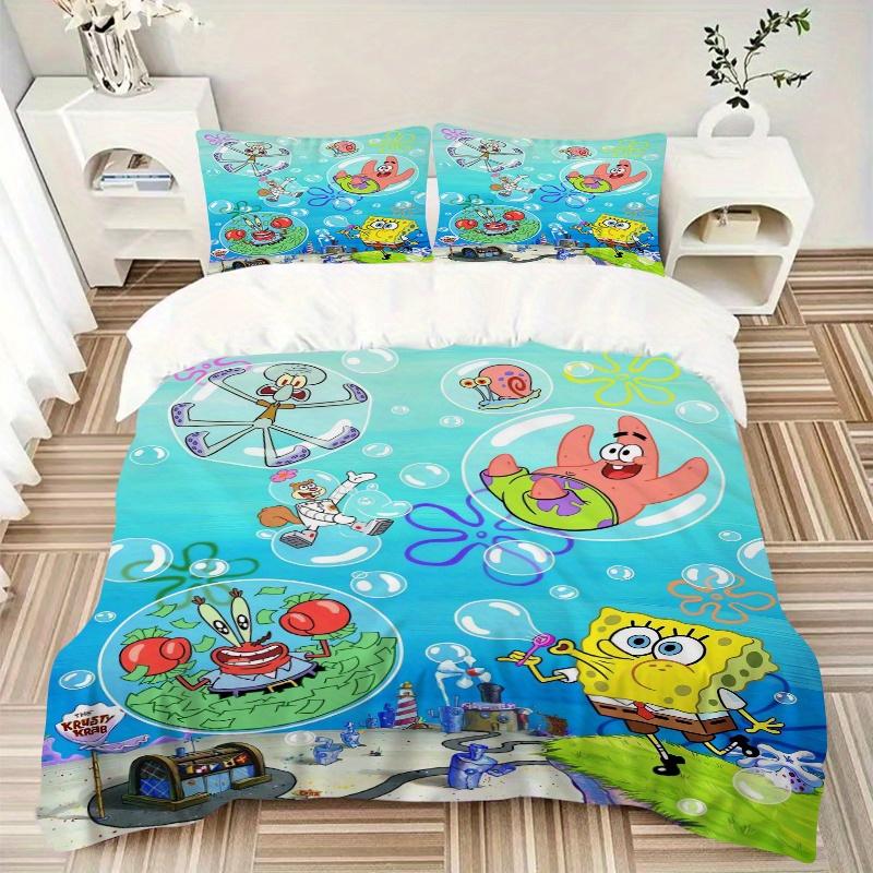 3pcs SpongeBob Bubble Fun Printed Quilt Set Soft and Comfortable Quilt Cover for Bedroom, Guest Room F080