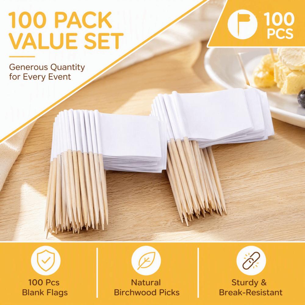 100 PCS Paper Wood Toothpick Flags Blank Design Cheese Markers Practical Cupcake Toppers  Buffet