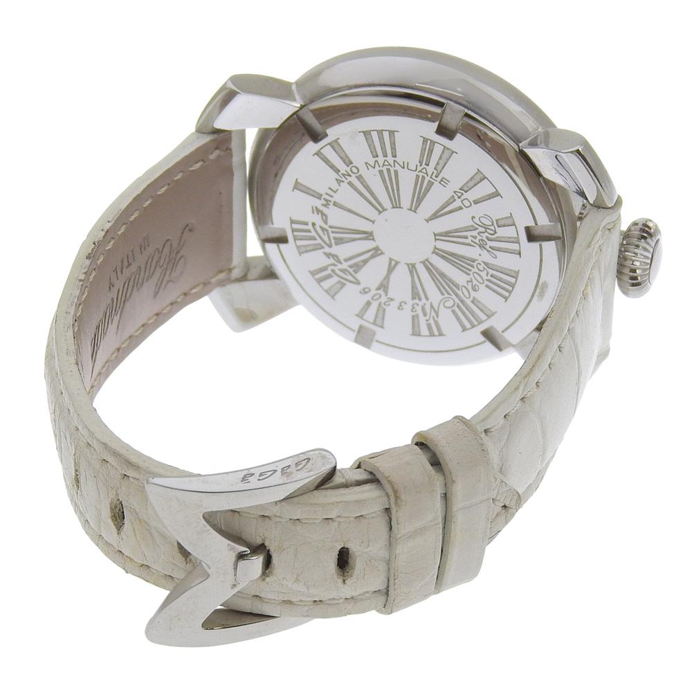 Gaga Milano Manure Watches 5020.8 WhiteDial Stainless Steel/leather Quartz Analog display unisex Used