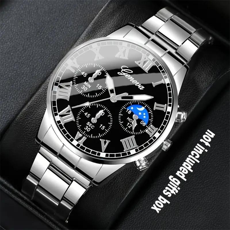 Geneva high-quality men's luxury belts fashionable quartz watches casual men's round business sports luxury quartz watches
