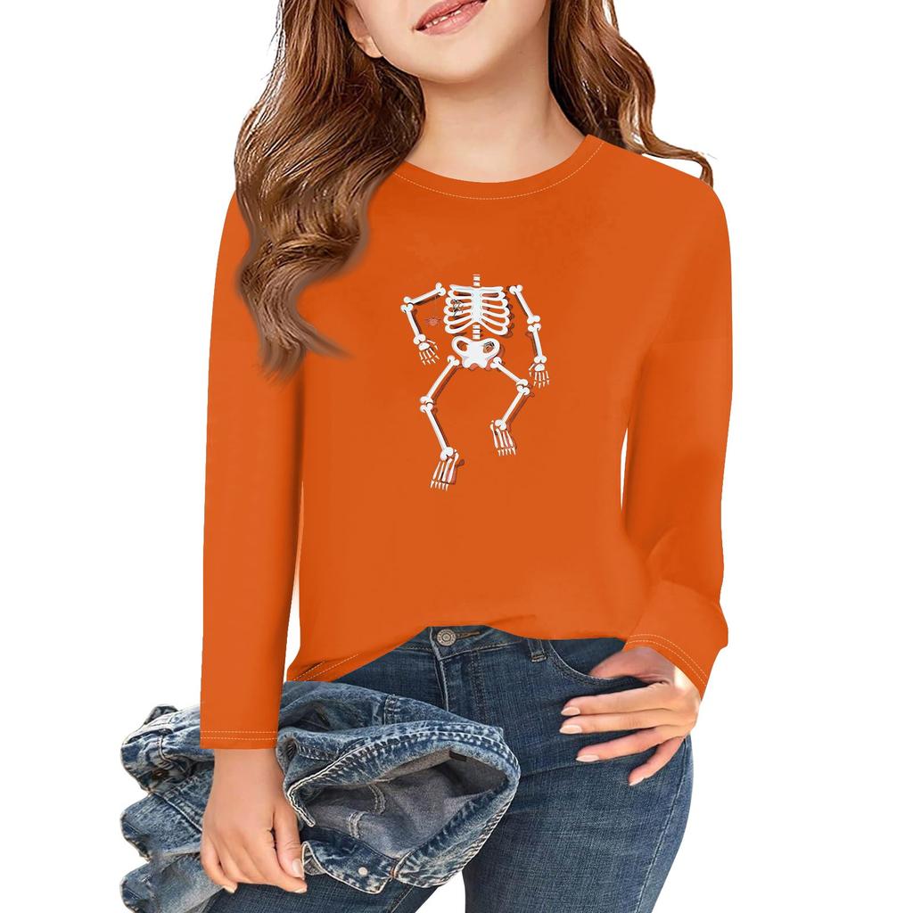 Girls Long Sleeve Halloween Day T Shirts Kids Fall Tops Crewneck Basic Tees 2-11Y