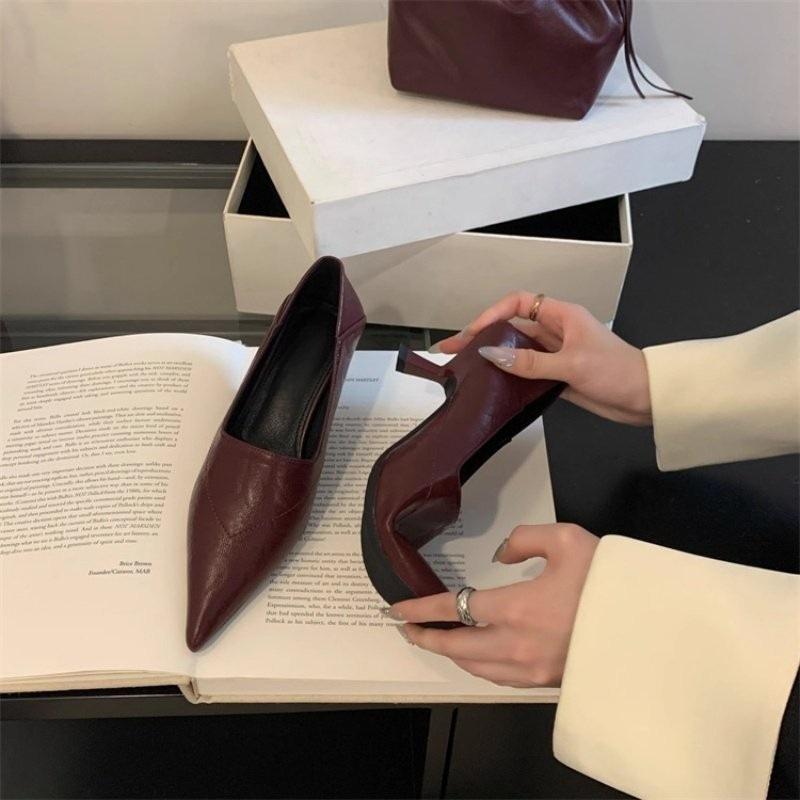 French Retro Style Stiletto Deep Mouth Stiletto High Heels Women's 2026 Spring and Autumn Temperament Brown Single Shoes
