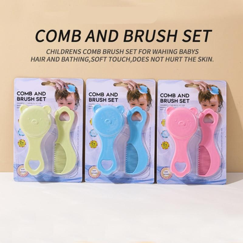Infant Comb Kit with Hairbrush for Delicate Skin Feature Lovely Bear Pattern New Parents Essential Hair Care Tools