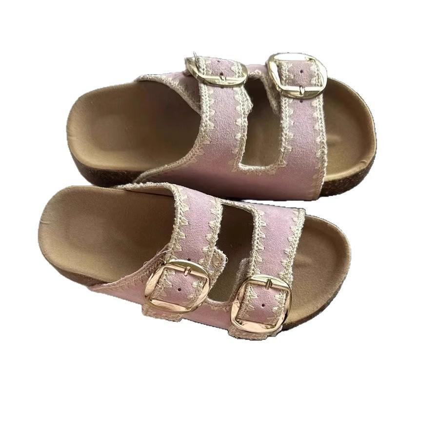 New Color~ Boken Shoes Cork 2025 Summer New Woven Drag Thick Sole Heightening Boken Sandals Soft Sole Slippers Women